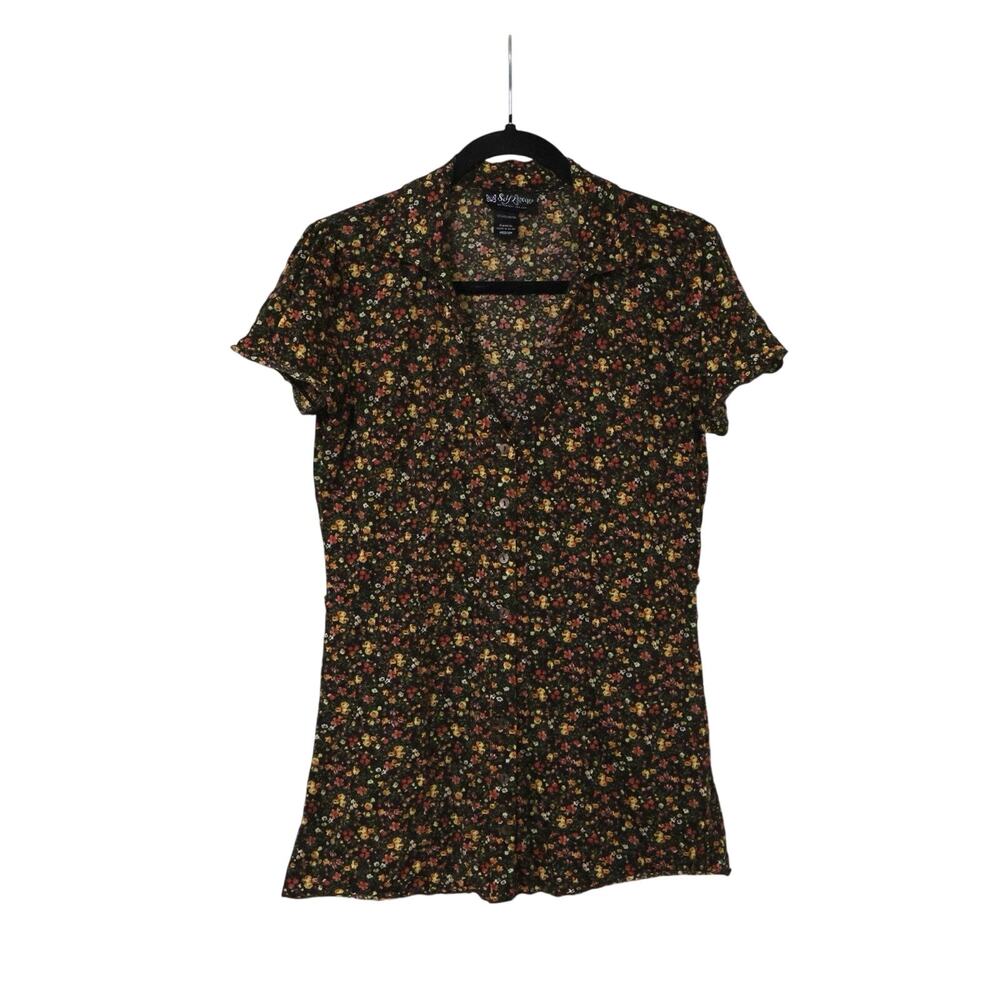 Vintage Self Esteem Black Fall Ditsy Floral Button Up Shirt S 90s y2k Retro Boho